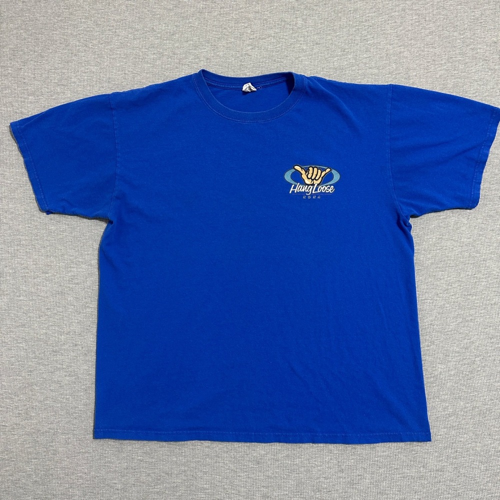 Hang Loose Kona Hawaii Shaka Blue Graphic T-Shirt Anvil Cotton Vintage Mens XL